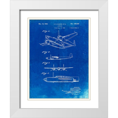 PP69-Faded Blueprint Lockheed XP-58 Chain Lightning Poster White Modern Wood Framed Art Print with Double Matting by Borders, Cole