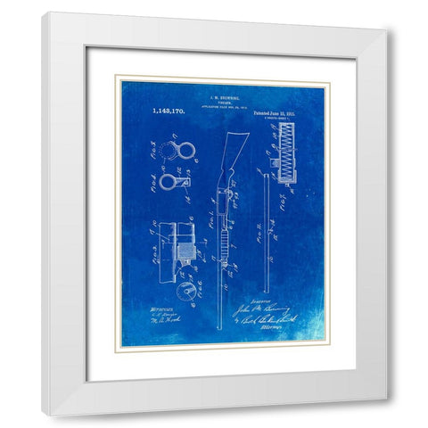 PP74-Faded Blueprint Ithaca Shotgun Patent Poster White Modern Wood Framed Art Print with Double Matting by Borders, Cole