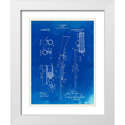 PP74-Faded Blueprint Ithaca Shotgun Patent Poster White Modern Wood Framed Art Print with Double Matting by Borders, Cole