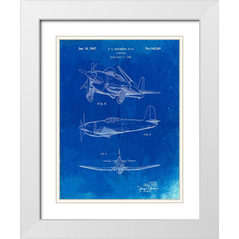 PP82-Faded Blueprint Contra Propeller Low Wing Airplane Patent White Modern Wood Framed Art Print with Double Matting by Borders, Cole
