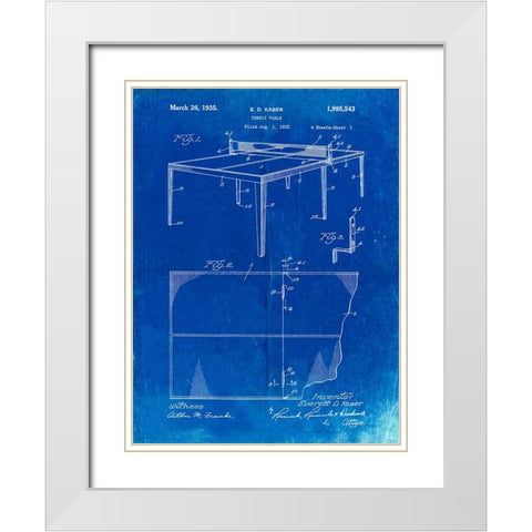 PP92-Faded Blueprint Table Tennis Patent Poster White Modern Wood Framed Art Print with Double Matting by Borders, Cole