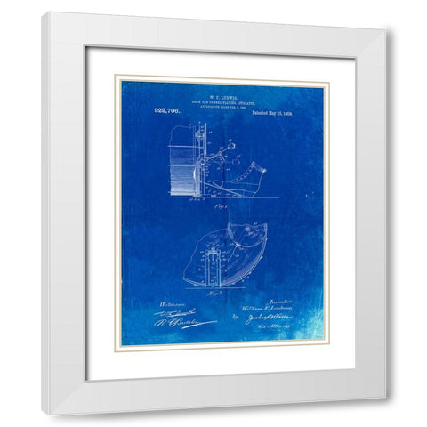 PP103-Faded Blueprint Ludwig Kickdrum and Cymbal Poster White Modern Wood Framed Art Print with Double Matting by Borders, Cole