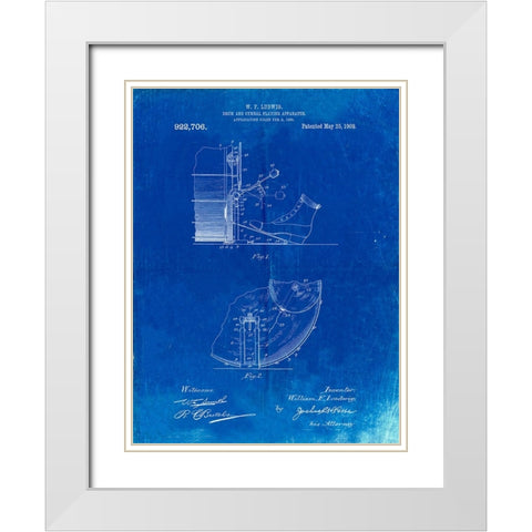 PP103-Faded Blueprint Ludwig Kickdrum and Cymbal Poster White Modern Wood Framed Art Print with Double Matting by Borders, Cole