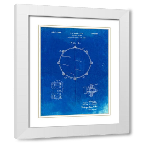 PP105-Faded Blueprint Drum Key Holder Patent Poster White Modern Wood Framed Art Print with Double Matting by Borders, Cole