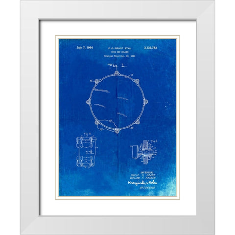 PP105-Faded Blueprint Drum Key Holder Patent Poster White Modern Wood Framed Art Print with Double Matting by Borders, Cole