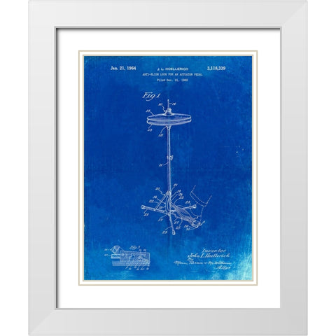 PP106-Faded Blueprint Hi Hat Cymbal Stand and Pedal Patent Poster White Modern Wood Framed Art Print with Double Matting by Borders, Cole
