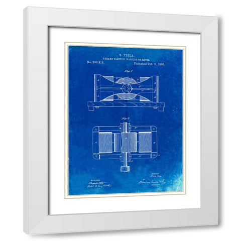 PP111-Faded Blueprint Tesla Dynamo Electric Machine Poster White Modern Wood Framed Art Print with Double Matting by Borders, Cole