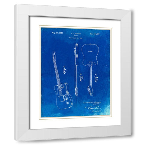 PP121- Faded Blueprint Fender Broadcaster Electric Guitar Patent Poster White Modern Wood Framed Art Print with Double Matting by Borders, Cole
