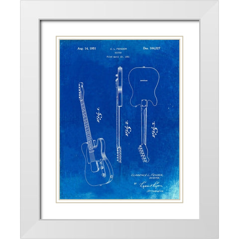 PP121- Faded Blueprint Fender Broadcaster Electric Guitar Patent Poster White Modern Wood Framed Art Print with Double Matting by Borders, Cole