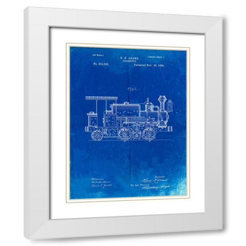 PP122- Faded Blueprint Steam Locomotive 1886 Patent Poster White Modern Wood Framed Art Print with Double Matting by Borders, Cole