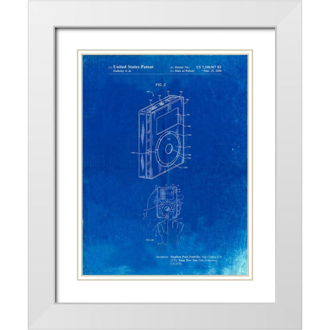 PP124- Faded Blueprint iPod Click Wheel Patent Poster White Modern Wood Framed Art Print with Double Matting by Borders, Cole