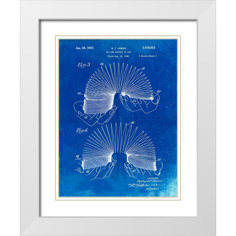PP125- Faded Blueprint Slinky Toy Patent Poster White Modern Wood Framed Art Print with Double Matting by Borders, Cole