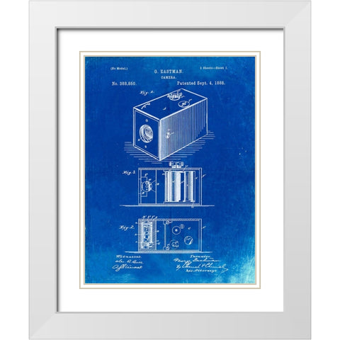 PP126- Faded Blueprint Eastman Kodak Camera Patent Poster White Modern Wood Framed Art Print with Double Matting by Borders, Cole