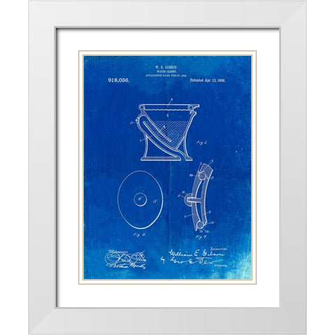 PP129- Faded Blueprint Siphoning Water Closet 1909 Patent Poster White Modern Wood Framed Art Print with Double Matting by Borders, Cole