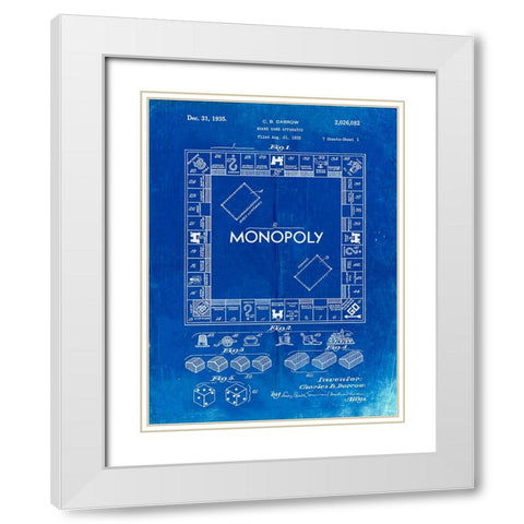 PP131- Faded Blueprint Monopoly Patent Poster White Modern Wood Framed Art Print with Double Matting by Borders, Cole