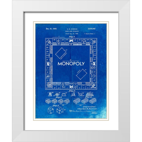 PP131- Faded Blueprint Monopoly Patent Poster White Modern Wood Framed Art Print with Double Matting by Borders, Cole