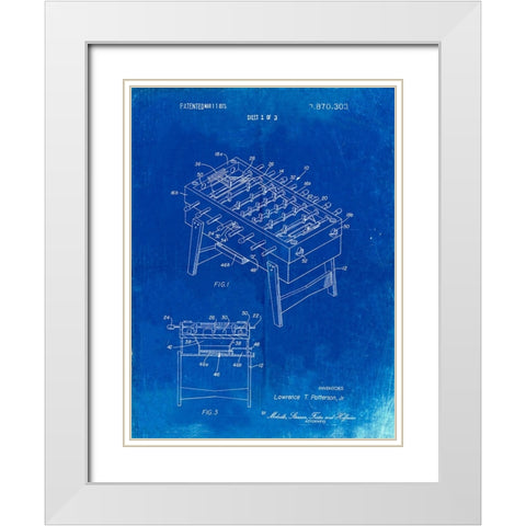 PP136- Faded Blueprint Foosball Game Patent Poster White Modern Wood Framed Art Print with Double Matting by Borders, Cole