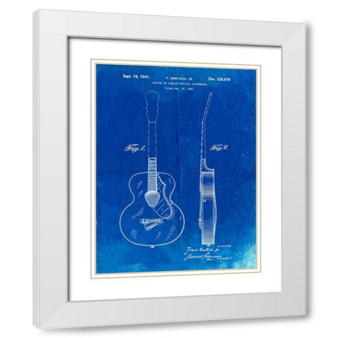 PP138- Faded Blueprint Gretsch 6022 Rancher Guitar Patent Poster White Modern Wood Framed Art Print with Double Matting by Borders, Cole