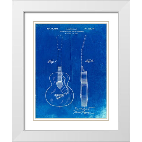 PP138- Faded Blueprint Gretsch 6022 Rancher Guitar Patent Poster White Modern Wood Framed Art Print with Double Matting by Borders, Cole