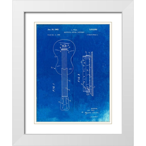 PP140- Faded Blueprint Gibson Les Paul Guitar Patent Poster White Modern Wood Framed Art Print with Double Matting by Borders, Cole