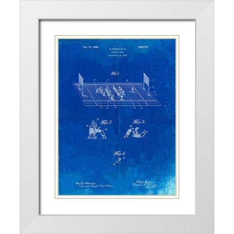 PP142- Faded Blueprint Football Board Game Patent Poster White Modern Wood Framed Art Print with Double Matting by Borders, Cole