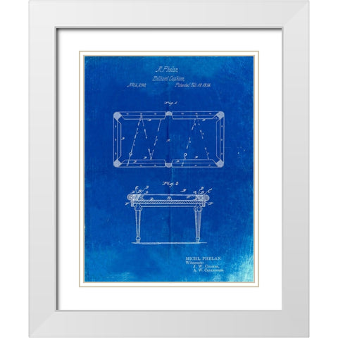 PP149- Faded Blueprint Pool Table Patent Poster White Modern Wood Framed Art Print with Double Matting by Borders, Cole