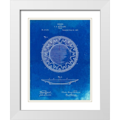 PP150- Faded Blueprint Haviland Dinner Plate Patent Poster White Modern Wood Framed Art Print with Double Matting by Borders, Cole