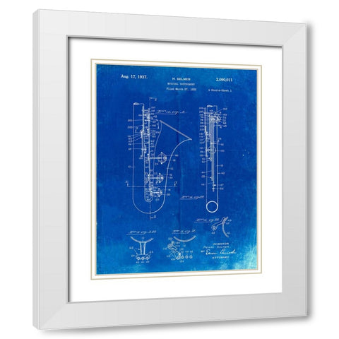 PP156- Faded Blueprint Selmer 1937 Saxophone Poster White Modern Wood Framed Art Print with Double Matting by Borders, Cole