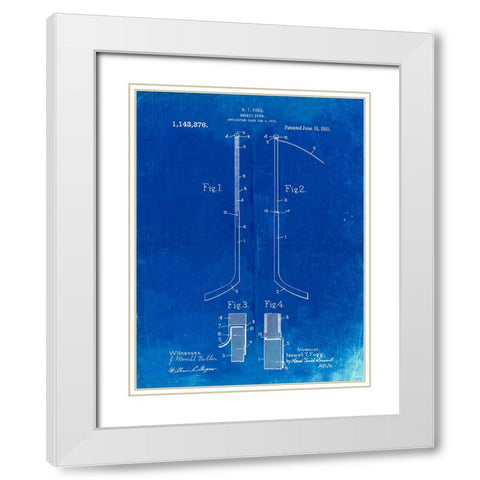PP157- Faded Blueprint Hockey Stick 1915 Poster White Modern Wood Framed Art Print with Double Matting by Borders, Cole