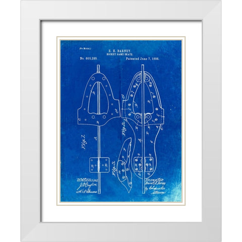 PP158- Faded Blueprint 1898 Hockey Skate Patent Poster White Modern Wood Framed Art Print with Double Matting by Borders, Cole