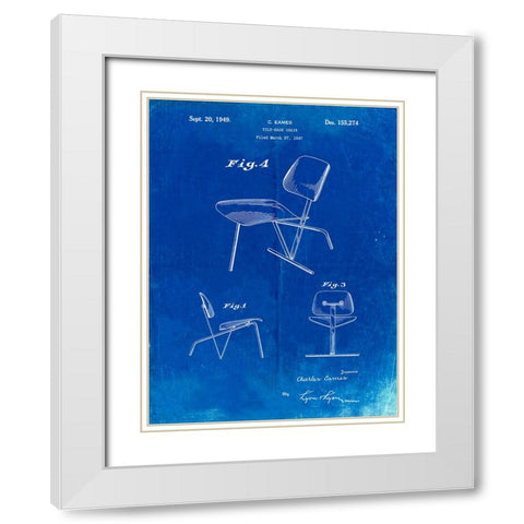 PP159- Faded Blueprint Eames Tilt Back Chair Patent Poster White Modern Wood Framed Art Print with Double Matting by Borders, Cole