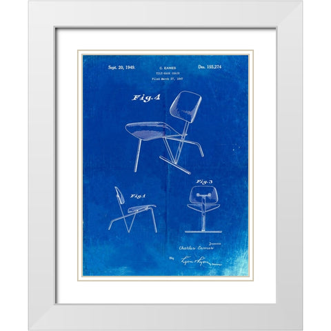 PP159- Faded Blueprint Eames Tilt Back Chair Patent Poster White Modern Wood Framed Art Print with Double Matting by Borders, Cole