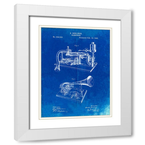 PP160- Faded Blueprint Berliner Gramophone Poster White Modern Wood Framed Art Print with Double Matting by Borders, Cole
