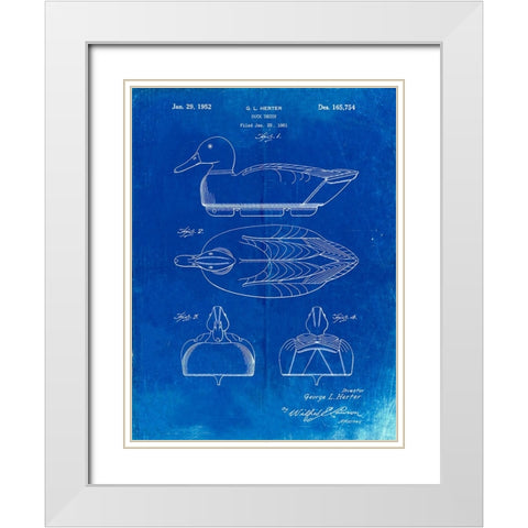 PP161- Faded Blueprint Duck Decoy Patent Poster White Modern Wood Framed Art Print with Double Matting by Borders, Cole