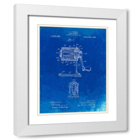 PP162- Faded Blueprint Pencil Sharpener Patent Poster White Modern Wood Framed Art Print with Double Matting by Borders, Cole