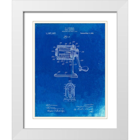 PP162- Faded Blueprint Pencil Sharpener Patent Poster White Modern Wood Framed Art Print with Double Matting by Borders, Cole