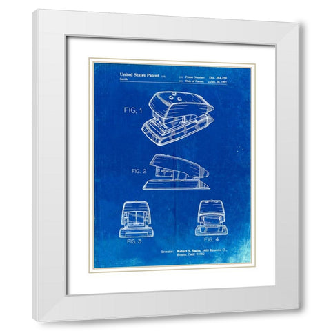 PP164- Faded Blueprint Mini Stapler Patent Poster White Modern Wood Framed Art Print with Double Matting by Borders, Cole