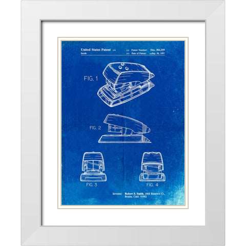 PP164- Faded Blueprint Mini Stapler Patent Poster White Modern Wood Framed Art Print with Double Matting by Borders, Cole