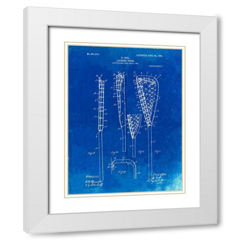 PP166- Faded Blueprint Lacrosse Stick Patent Poster White Modern Wood Framed Art Print with Double Matting by Borders, Cole