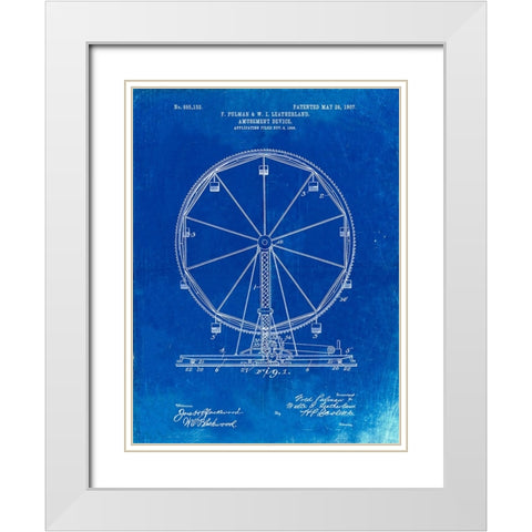 PP167- Faded Blueprint Ferris Wheel Poster White Modern Wood Framed Art Print with Double Matting by Borders, Cole