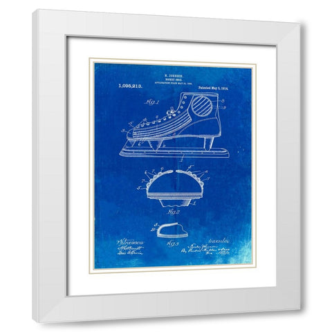 PP169- Faded Blueprint Hockey Skate Patent Poster White Modern Wood Framed Art Print with Double Matting by Borders, Cole