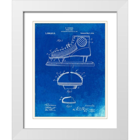 PP169- Faded Blueprint Hockey Skate Patent Poster White Modern Wood Framed Art Print with Double Matting by Borders, Cole