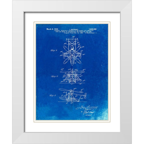 PP170- Faded Blueprint Sikorsky S-41 Amphibian Aircraft Patent Poster White Modern Wood Framed Art Print with Double Matting by Borders, Cole