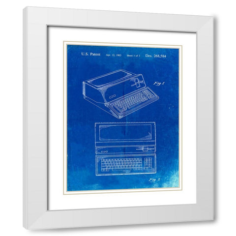 PP171- Faded Blueprint Apple III Computer Patent Poster White Modern Wood Framed Art Print with Double Matting by Borders, Cole