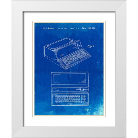 PP171- Faded Blueprint Apple III Computer Patent Poster White Modern Wood Framed Art Print with Double Matting by Borders, Cole