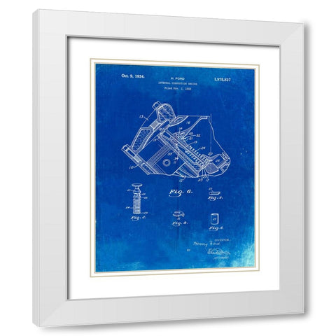 PP172- Faded Blueprint Ford V-8 Combustion Engine 1934 Patent Poster White Modern Wood Framed Art Print with Double Matting by Borders, Cole