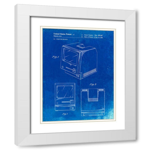 PP176- Faded Blueprint First Macintosh Computer Poster White Modern Wood Framed Art Print with Double Matting by Borders, Cole