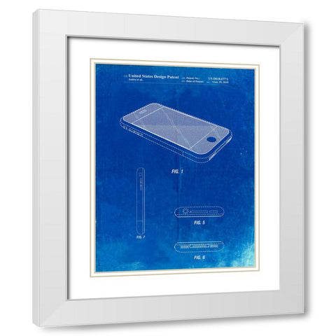 PP177- Faded Blueprint iPhone 3 Patent Poster White Modern Wood Framed Art Print with Double Matting by Borders, Cole