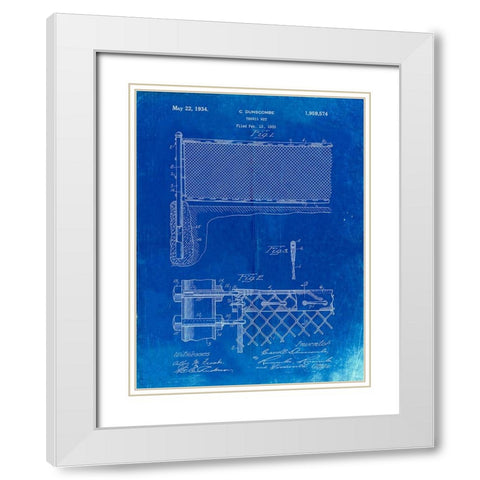 PP181- Faded Blueprint Tennis Net Patent Poster White Modern Wood Framed Art Print with Double Matting by Borders, Cole