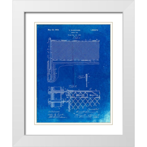PP181- Faded Blueprint Tennis Net Patent Poster White Modern Wood Framed Art Print with Double Matting by Borders, Cole